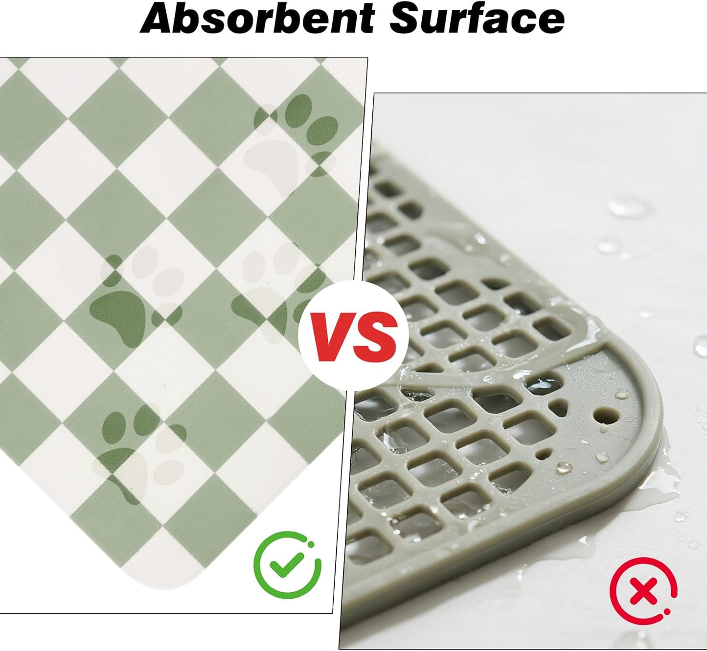 CooRug Checkered Dog Food Mat, Absorbent Leak-Proof Pet Feeding Mat, Quick Dry Cat Food Mat for Messy Drinkers 12" x 20" Khaki