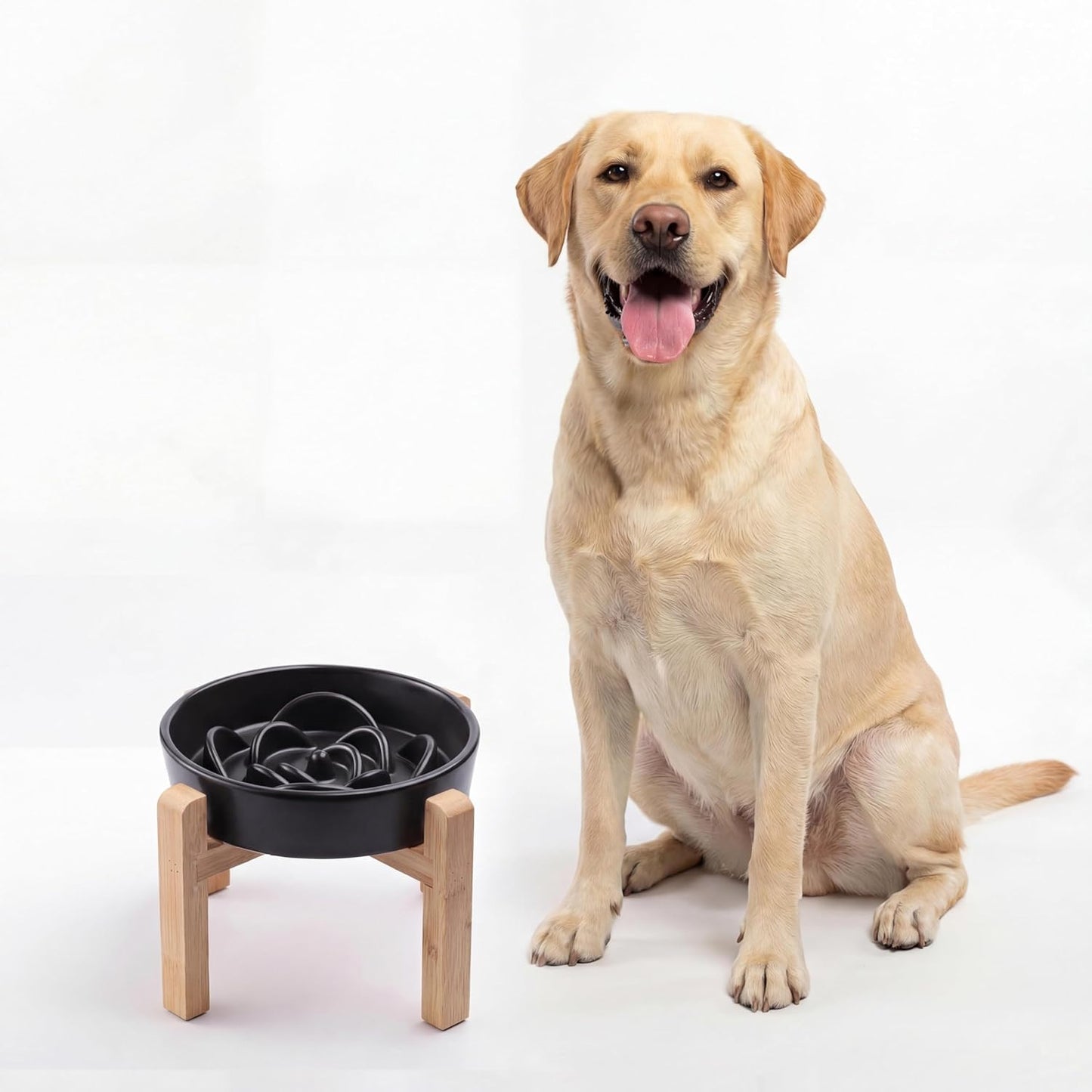 Ceramic Slow Feeder/Dog Bowl for Small Medium Dogs,Elevated/Raised Slow Feeding Dog Food Water Dish Heavy Weighted,Puzzle Eating Bowl Moder （Stars Mark-Forest Green, 8.26in）