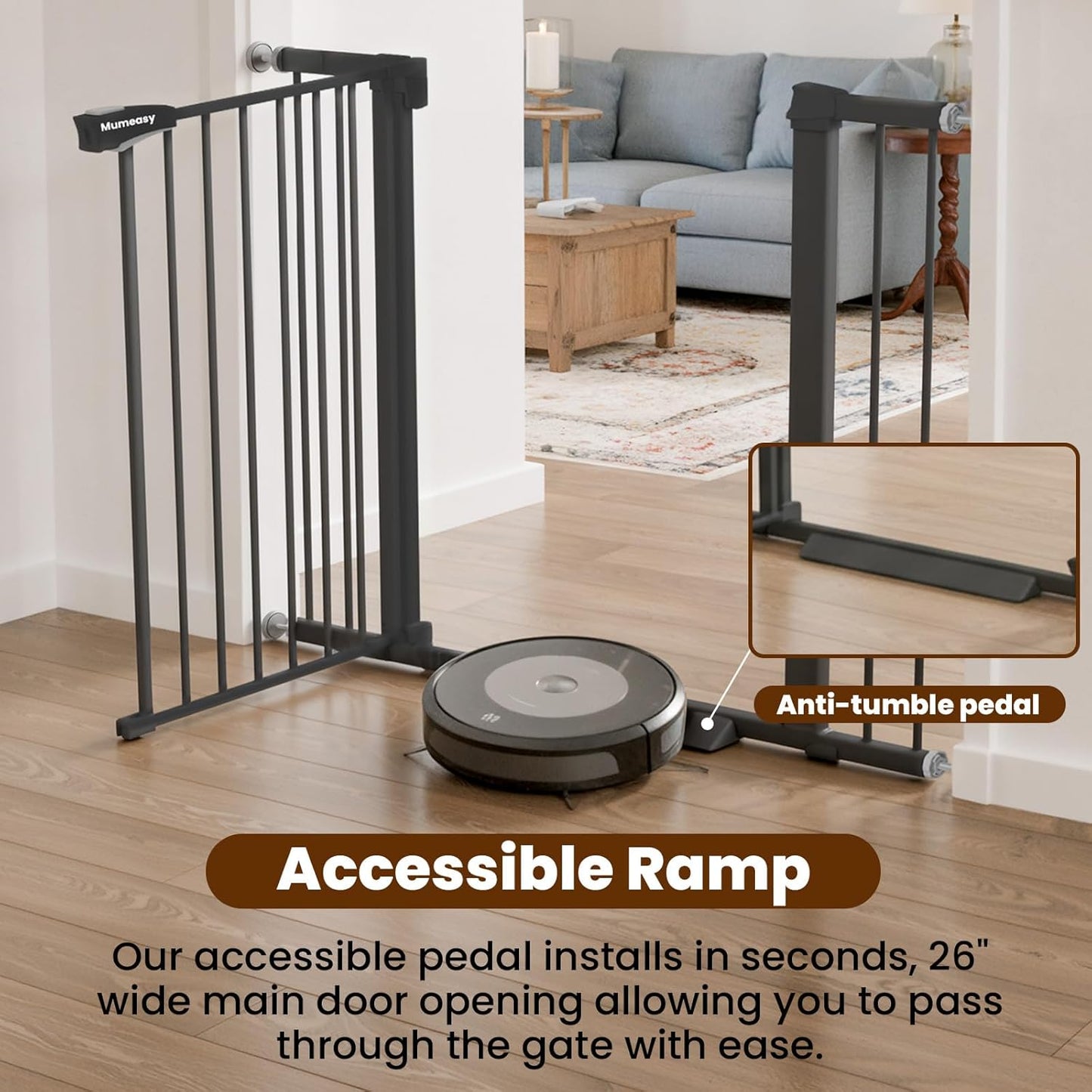 Baby Gate for Stairs, 29.7-40.6" Auto Close Dog Gate Indoor for Doorways, Dual-Lock Design, Adjustable Pet Gate No Drilling with Walk Thru Door for Hallways, Stroller Friendly, Black