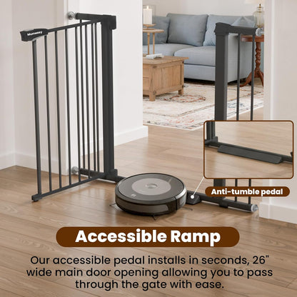 Baby Gate for Stairs, 29.7-40.6" Auto Close Dog Gate Indoor for Doorways, Dual-Lock Design, Adjustable Pet Gate No Drilling with Walk Thru Door for Hallways, Stroller Friendly, Black