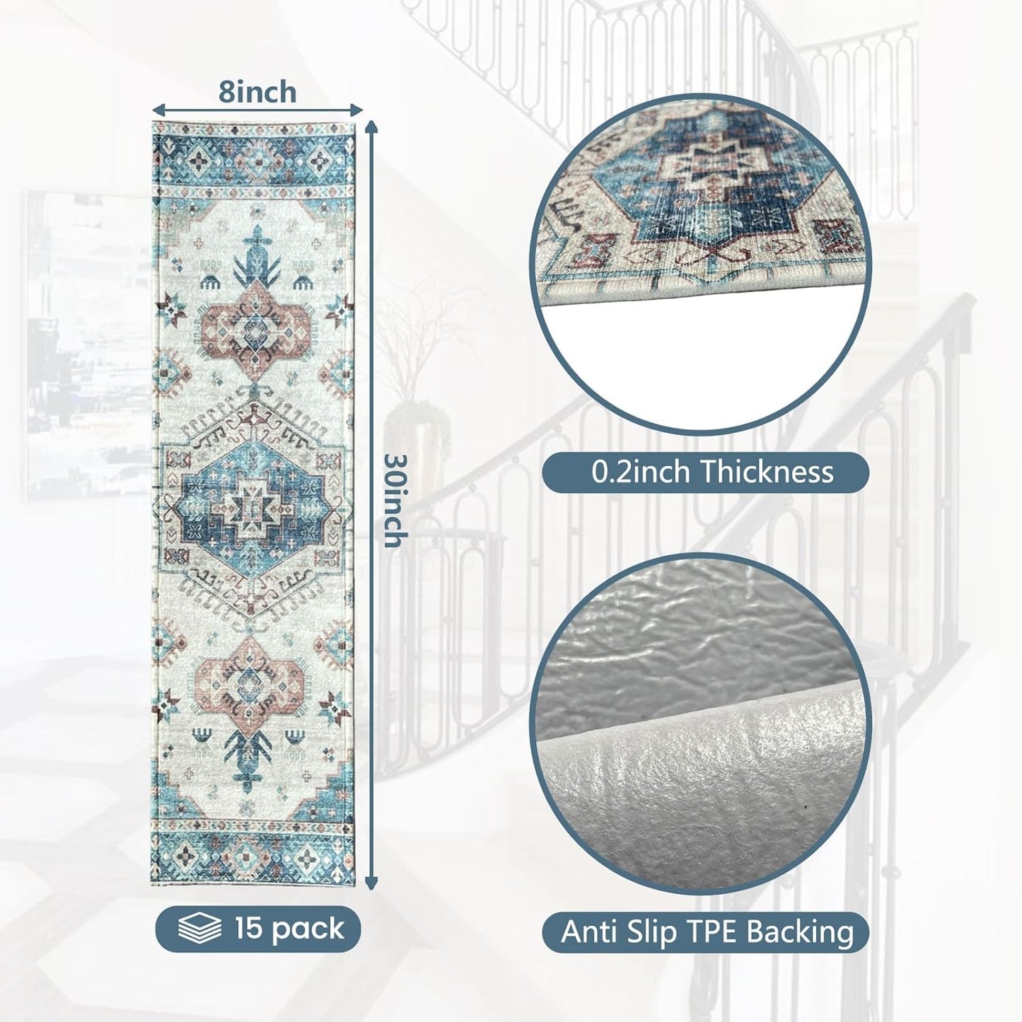 Stair Treads for Wooden Steps, Non Slip Stair Treads Carpet Indoor Residue Free Peel and Stick Washable Stair Covers, Safe for Dogs Kids Elders, Moroccan Beige, 8x30 inch, 4 Pack