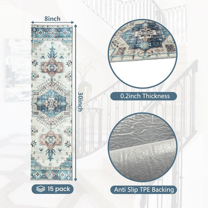 Stair Treads for Wooden Steps, Non Slip Stair Treads Carpet Indoor Residue Free Peel and Stick Washable Stair Covers, Safe for Dogs Kids Elders, Moroccan Beige, 8x30 inch, 4 Pack