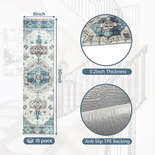 Stair Treads for Wooden Steps, Non Slip Stair Treads Carpet Indoor Residue Free Peel and Stick Washable Stair Covers, Safe for Dogs Kids Elders, Moroccan Beige, 8x30 inch, 4 Pack