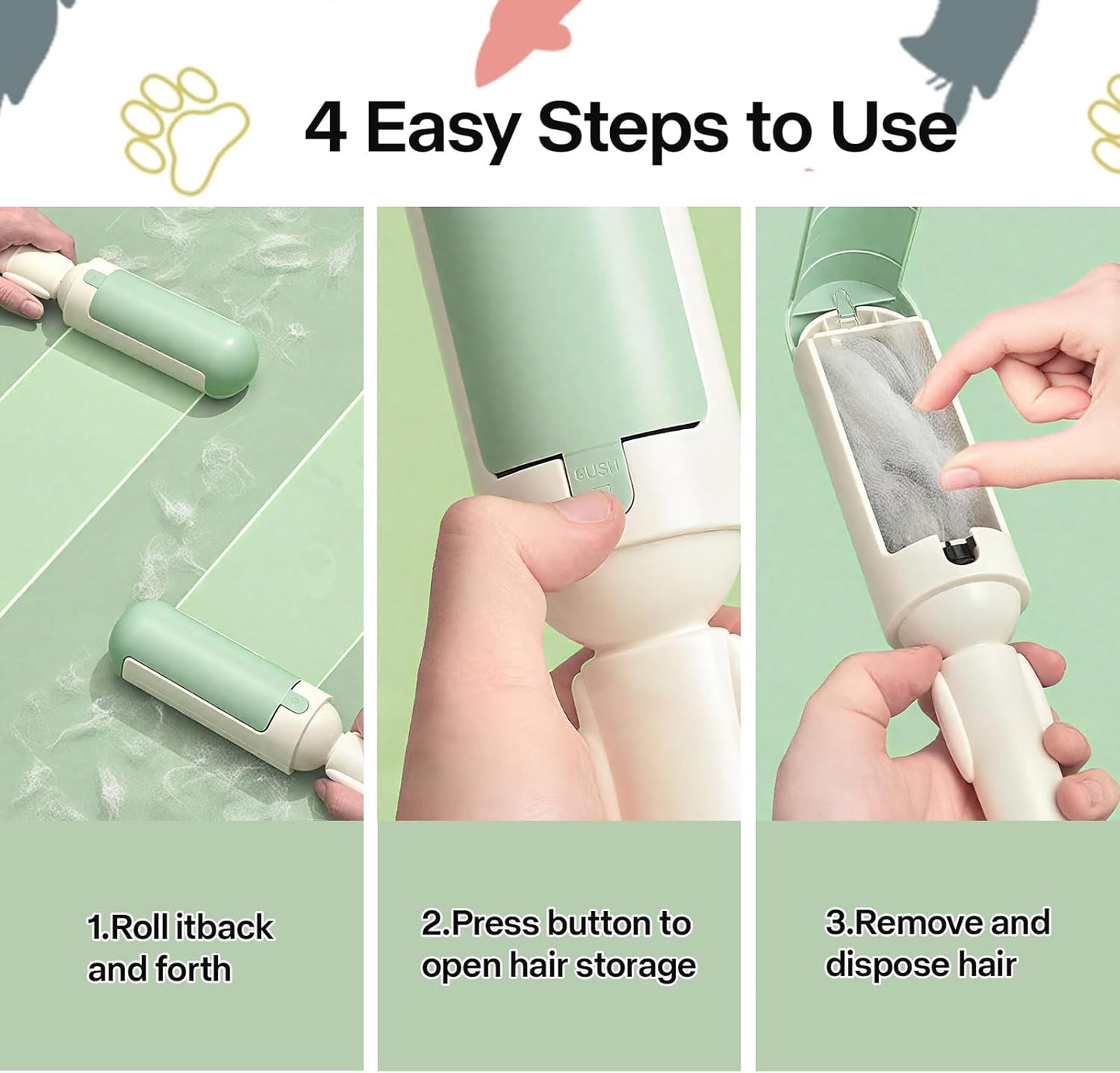 PAKEWAY 2 Pack Pet Hair Remover for Couch & Carpet, Reusable Lint Roller with Self-Cleaning Base, Dog & Cat Fur Remover, Portable Hair Removal Tool