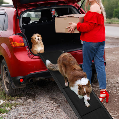 CALLARON 71''x 20'' Dog Ramp for Car, Foliding Dog Ramp with Non-Slip Rug Surface, Extra Wide Long Pet Stairs Supports Up to 300 LBS, Slow Slope Dogs Stairs for SUV, Truck, Large & Senior Pets