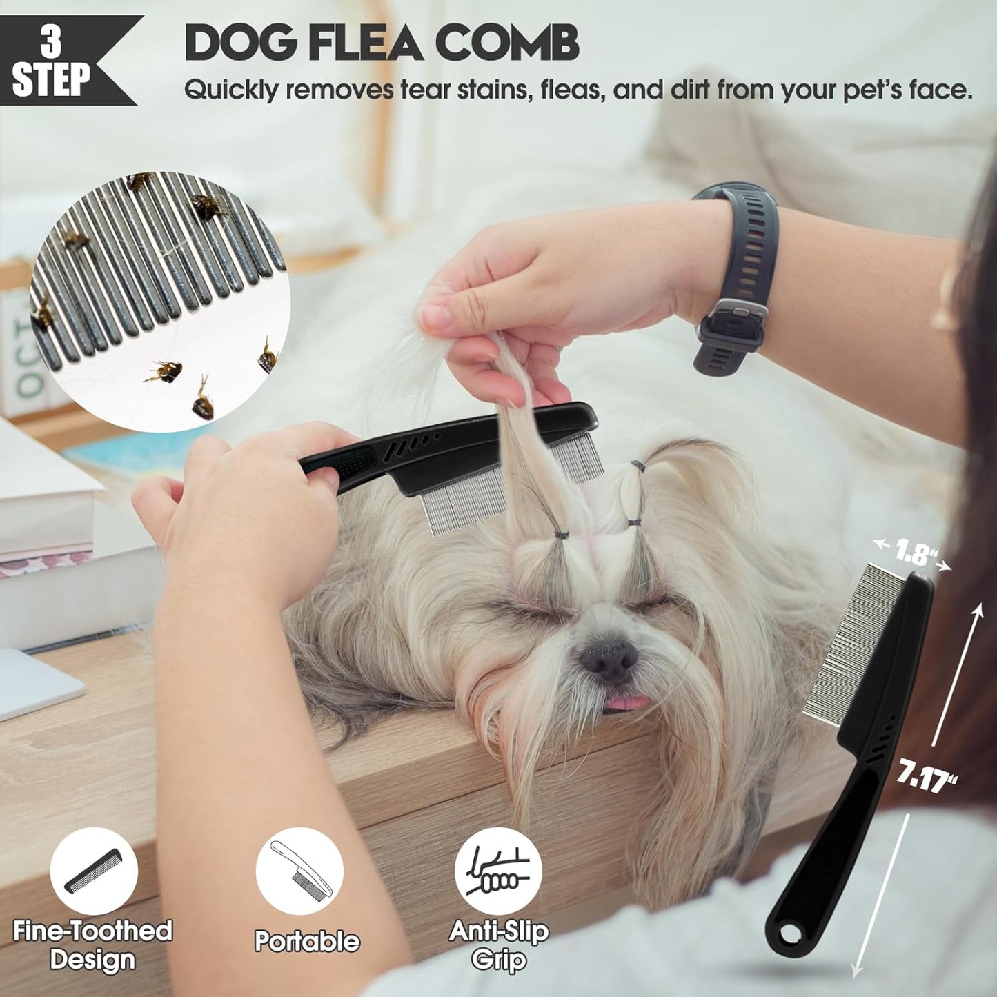 Bonteck Dog Slicker Brush for Dogs Grooming Kit 5PCS | Large Dog Brush for Goldendoodles Poodles Doodles | Long Pin Haired Brush | Poodle Brushes and Comb (Purple)