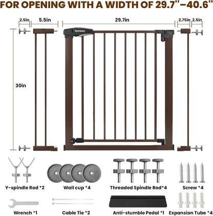 Baby Gate for Stairs, 29.7-40.6" Auto Close Dog Gate Indoor for Doorways, Dual-Lock Design, Adjustable Pet Gate No Drilling with Walk Thru Door for Hallways, Stroller Friendly, Black