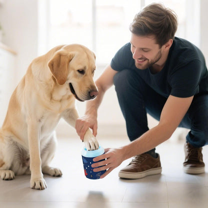 Dog Paw Cleaner Cups for Dogs Pet Foot Washer Paw Scrubber for Medium Small Dogs Cats Cleaning Cup Cute Yellow Fiesta Guitars Cacti and Ethnic Birds