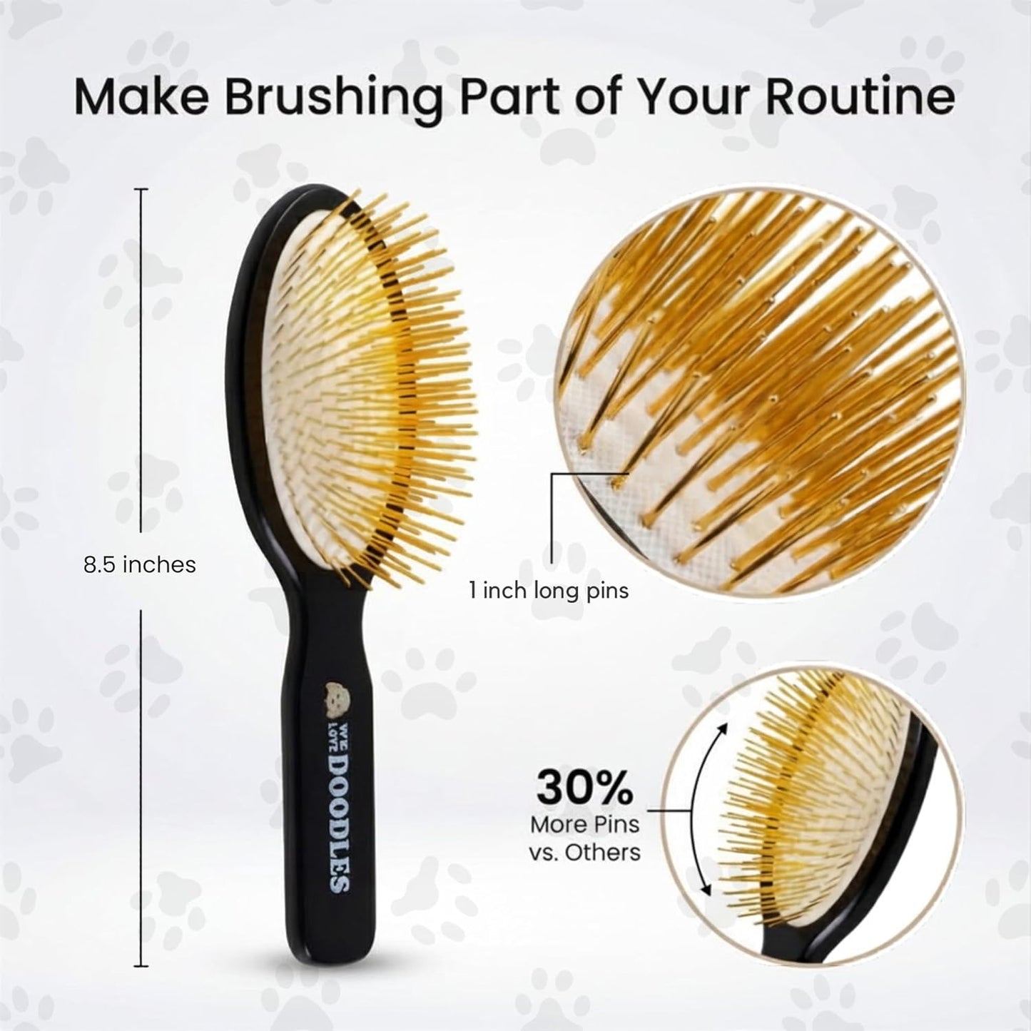 We Love Doodles Pin Brush for Dogs, Pet Grooming Detangler Pin Dog Brush, Dog Brush for Shedding and Removing Loose Fur, Lightweight Beech Wood (Silver Pins)