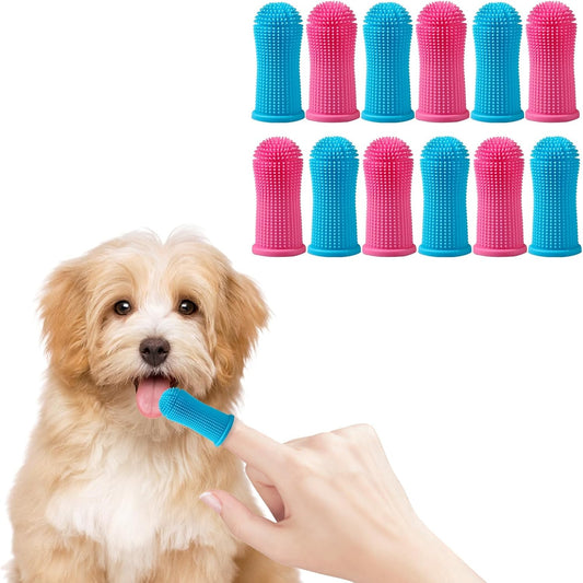 12 Pack Food Grade Silicone Finger Pet Toothbrushes Kit for Dogs Cats Dental Care Teeth Cleaning 360° Dog Finger Toothbrush