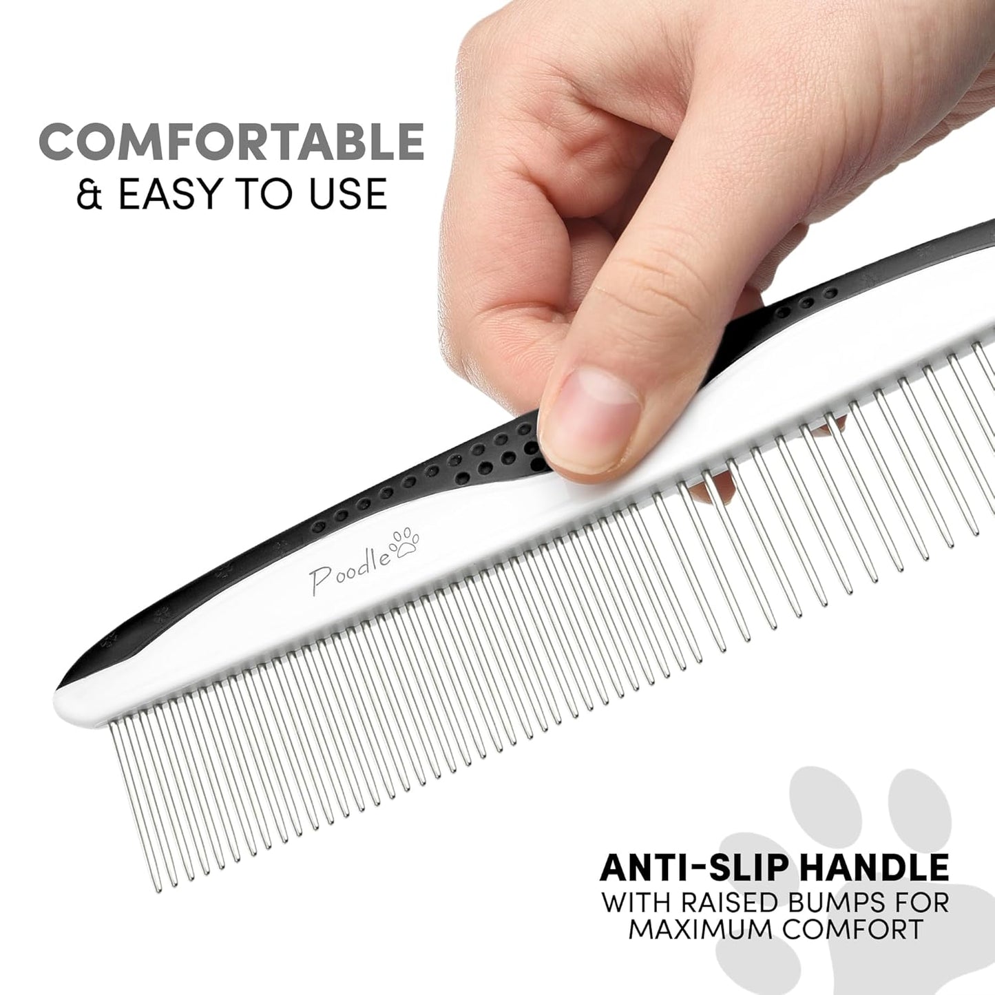 Poodle Pet Dog Combs for Grooming | 2 Pack | Stainless Steel Teeth Easily Remove Dirt | Proper Care Prevents Knots and Mats for Long and Short Haired Pets | Anti-Slip Comfort Grip Handle (Purple)