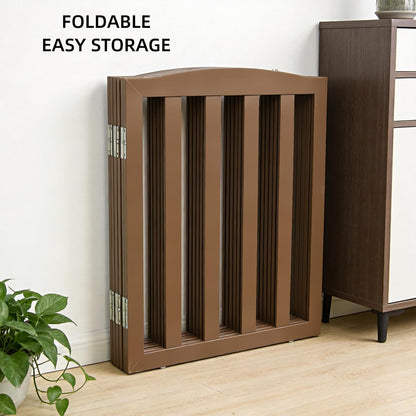Freestanding Dog Gate Indoor,Doggie Gate Foldable Pet Gates for Doorways,Stairs or Hallways, Wooden Brown Pet Gate for the House, Pet Fence with Support Feet Included,24 "Height-3 Panels