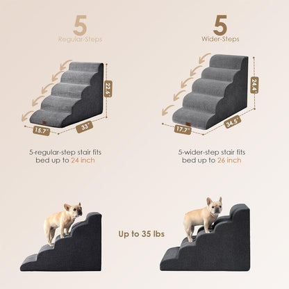 EHEYCIGA Curved Dog Stairs Ramp for High Beds 19.7" H, 4-Step Dog Steps for Small Dogs and Cats, Pet Stairs for High Bed Climbing, Non-Slip Balanced Pet Step Indoor, Grey