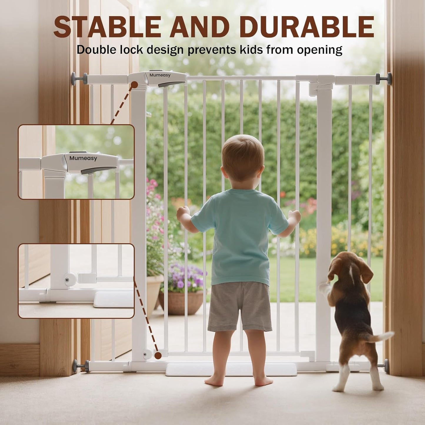 Baby Gate for Stairs, 29.7-40.6" Auto Close Dog Gate Indoor for Doorways, Dual-Lock Design, Adjustable Pet Gate No Drilling with Walk Thru Door for Hallways, Stroller Friendly, Black