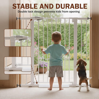 Baby Gate for Stairs, 29.7-40.6" Auto Close Dog Gate Indoor for Doorways, Dual-Lock Design, Adjustable Pet Gate No Drilling with Walk Thru Door for Hallways, Stroller Friendly, Black