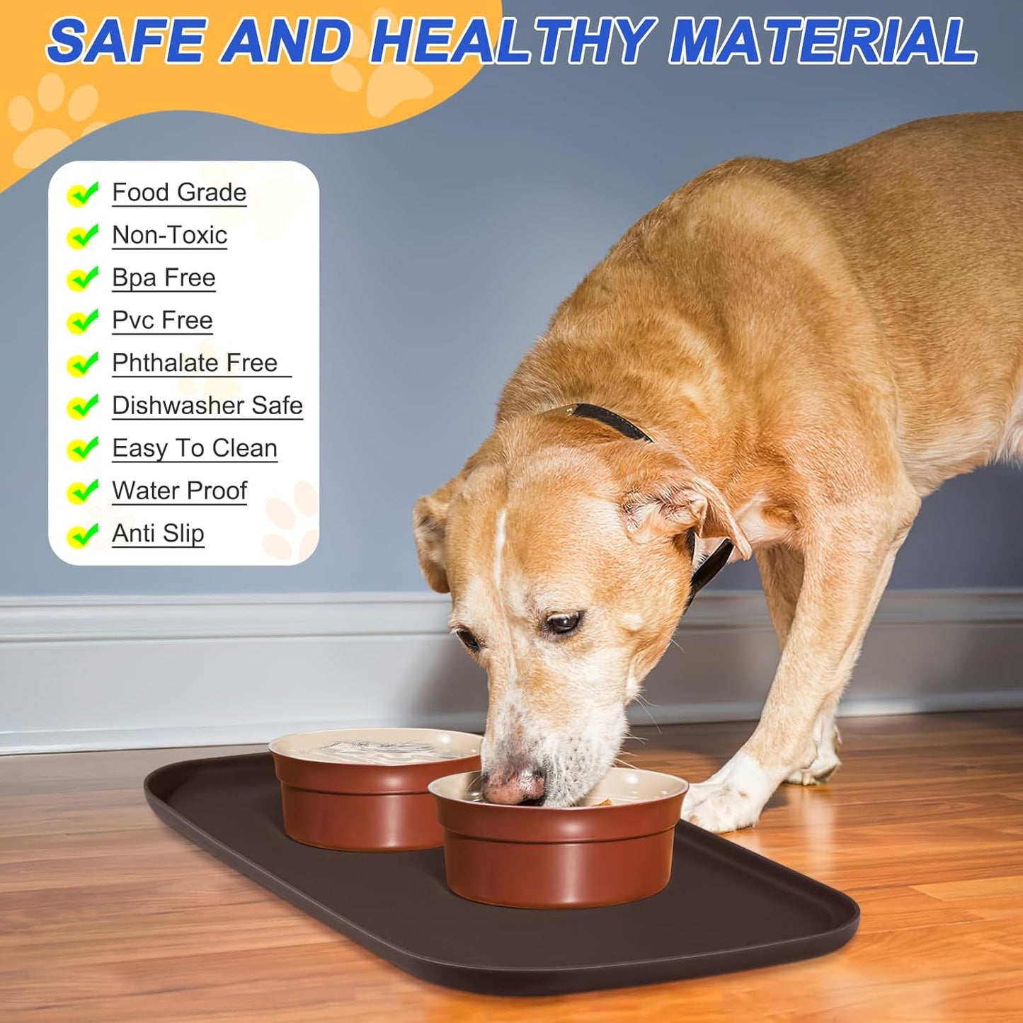 Small Silicone Pet Food Mat with Raised Edge for Food and Water Bowl, Square Dog Feeding Mats, Cat Food Trays for Floor Waterproof, Rubber Tray for Dogs and Cats, 12 x 12 x 0.7 Light Olive Green