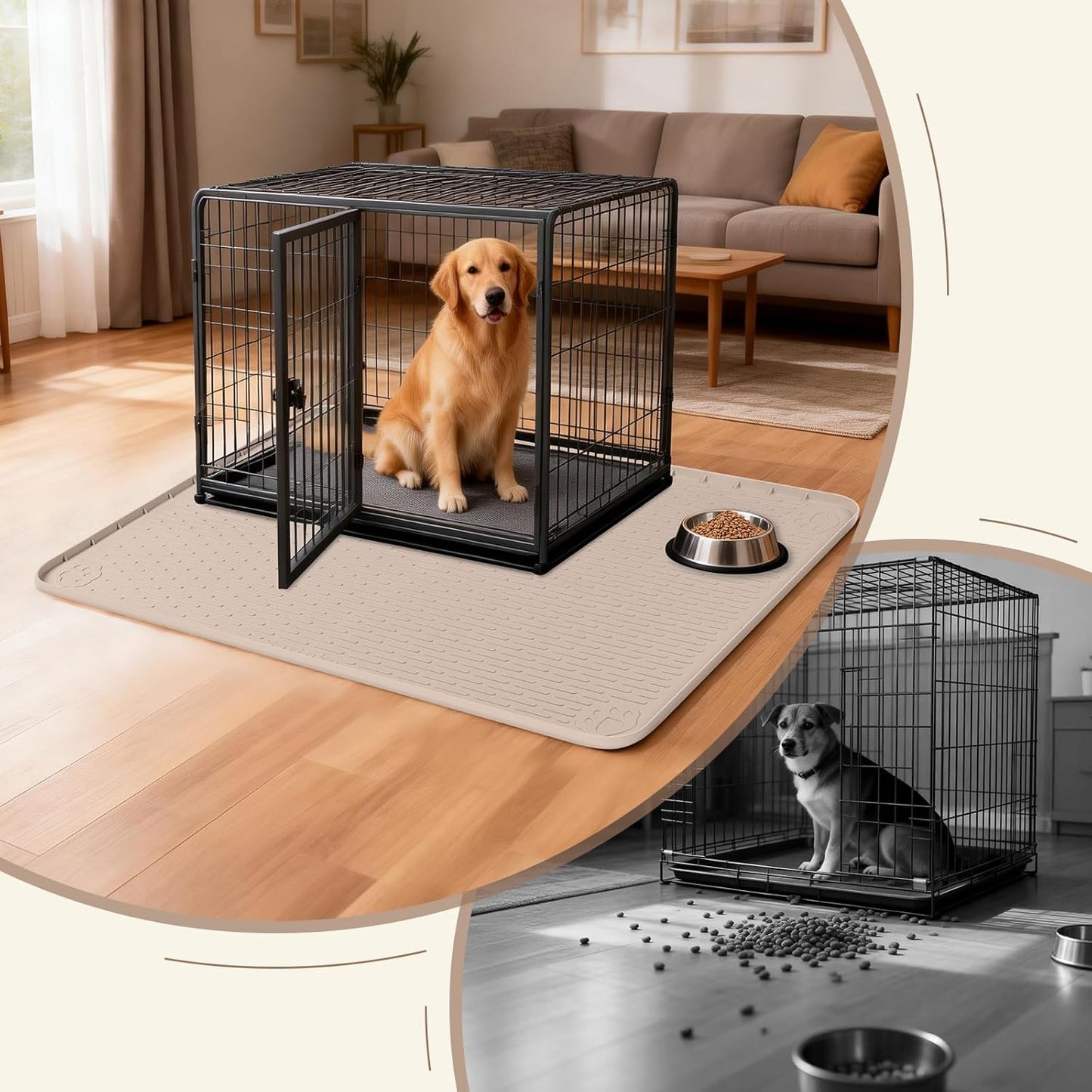 Silicone Dog Crate Mat, 50"x35" Under Dog Crate Kennel Pad with Raised Edge, Washable Dogs Bed Mat, Waterproof, Leakproof, Protect Floors (Green)