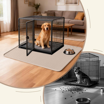 Silicone Dog Crate Mat, 50"x35" Under Dog Crate Kennel Pad with Raised Edge, Washable Dogs Bed Mat, Waterproof, Leakproof, Protect Floors (Green)