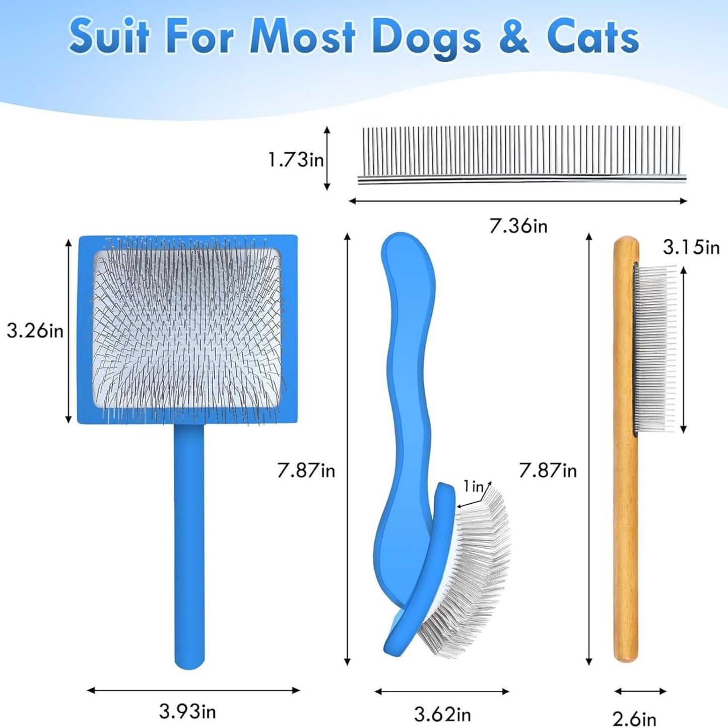 Slicker Brush for Dogs, Large Dog Grooming Brush for Doodles Goldendoodles Poodles Labradoodle Bernedoodles, Long Combs to Wavy & Curly Hair - Wooden Handle 3 Pcs - Nature