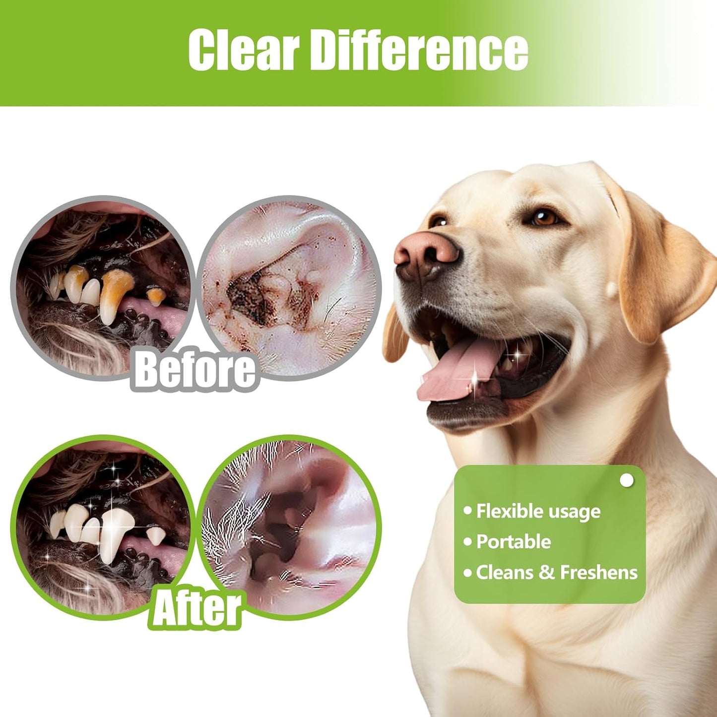 Pet Teeth Cleaning Wipes for Dogs & Cats, 60 Counts Pet Dental Care Finger Wipes Remove Bad Breath, Plaque, Tartar Buildup, Disposable Dog Finger Toothbrush Wipes Effective Teeth Cleaner