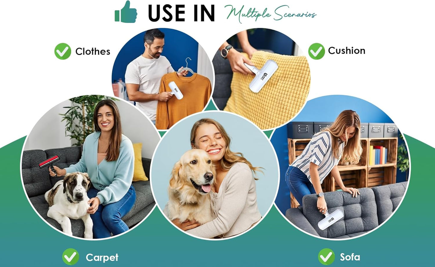 Pet Hair Remover Roller -Reusable, Self Cleaning Lint Roller for Pet Hair Removal on Furniture, Carpets, Clothes & Car Seats-Dog & Cat Hair Remover No Sticky Tapes (White)