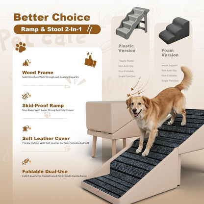Dog Ramps for Small Dogs, Removable Non-Slip Mat, Foldable Wooden Dog Ramp, Split Ottoman Design for Small Frenchie, Pomeranian, Dachshund, Schnauzer, Chihuahua and so on （Light Brown）