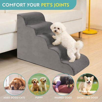 Dog Stairs for Small Dogs,15.7" H Pet Stairs 3-Steps Ramp for Puppy, Older Cat, Stairs with Whole 30D High Density Foam, Corduroy Fabric, Non-Slip Bottom Dog Steps for Bed and Couch (Grey, 3-Step)