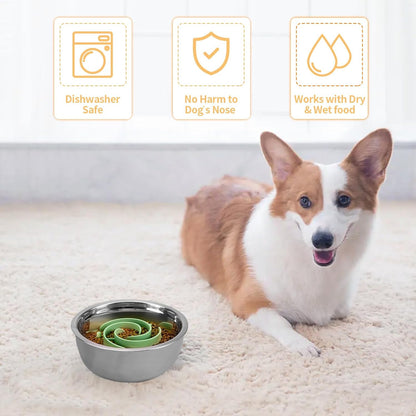 Slow Feeder Dog Bowls Insert, Bestalk Soft Silicone Slow Eating Feeder Insert with Suction Cups for Small, Medium and Large Dogs, Fit into Basic and Elevated Dog Bowls, Dark Blue