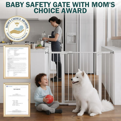 Mumeasy 29.7-46" Baby Gate for Stairs, Pressure Mounted Dog Gate for Doorways, Auto Close Walk Through Pet Gate Indoor, Extra Wide Metal Child Safety Gate, Mom's Choice Awards Winner, Black