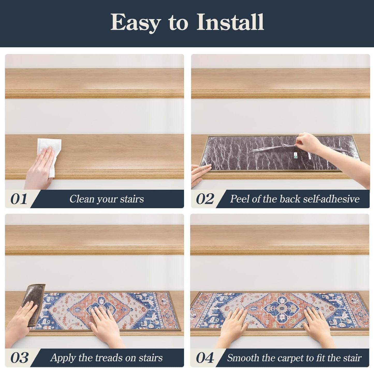 Lahome Stair Treads Non Slip 15 Pack 8" X 30" Stair Treads for Wooden Steps, Washable Self Adhesive Stair Runners Stain Resistant Stair Carpet, Edging Staircase for Kids Elders and Dogs Dorie, Taupe