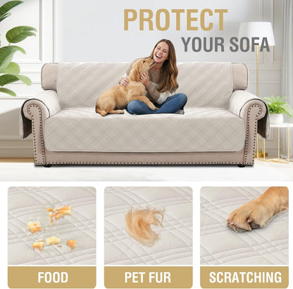 H.VERSAILTEX 100% Waterproof Slipcovers for Couches and Sofas Modern Pet Couch Cover Thick Soft Furniture Protector with Elastic Straps(Sofa, Lily Pad/Beige)