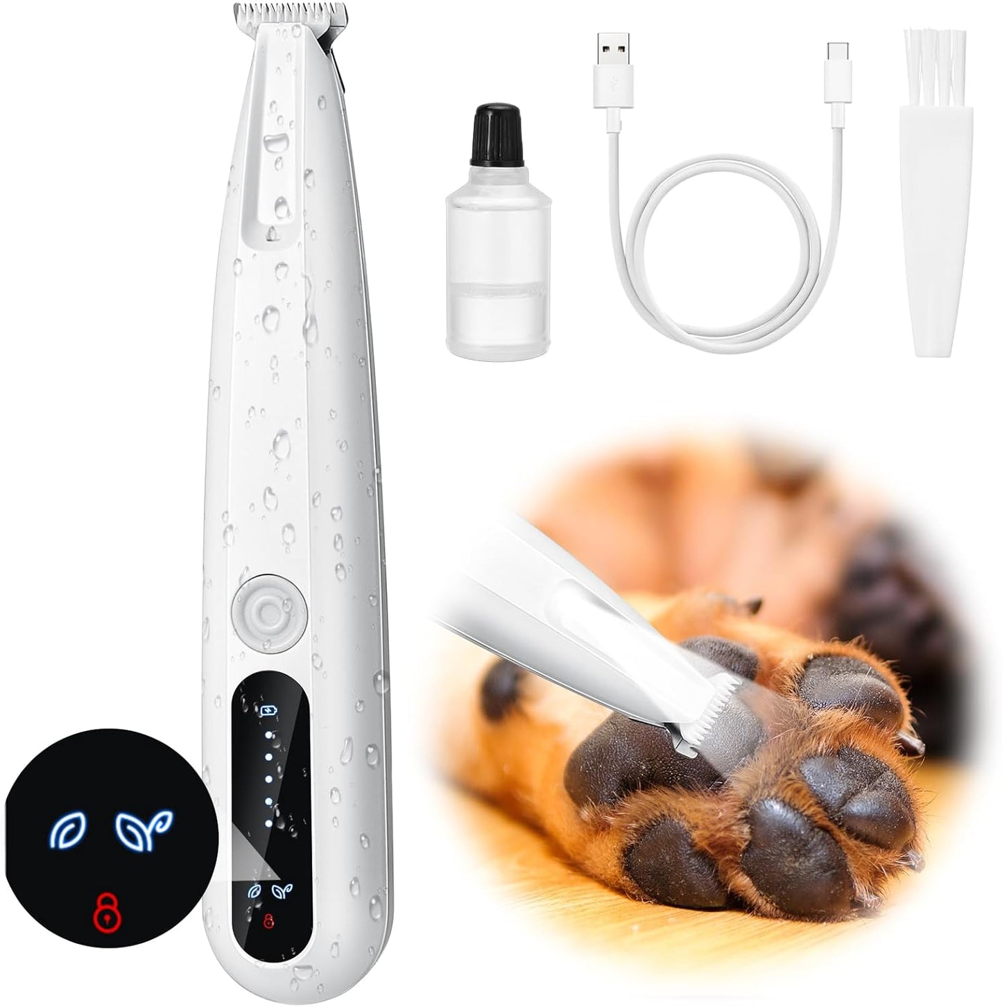 Palksky Dog Clippers for Grooming - 2 in1 Upgraded Electric Dog Paw Trimmer with Nail Grinder, Rechargeable Waterproof Paw Trimmer with Led Display for Dogs Paws, Ears, Face, Rump & Eyes