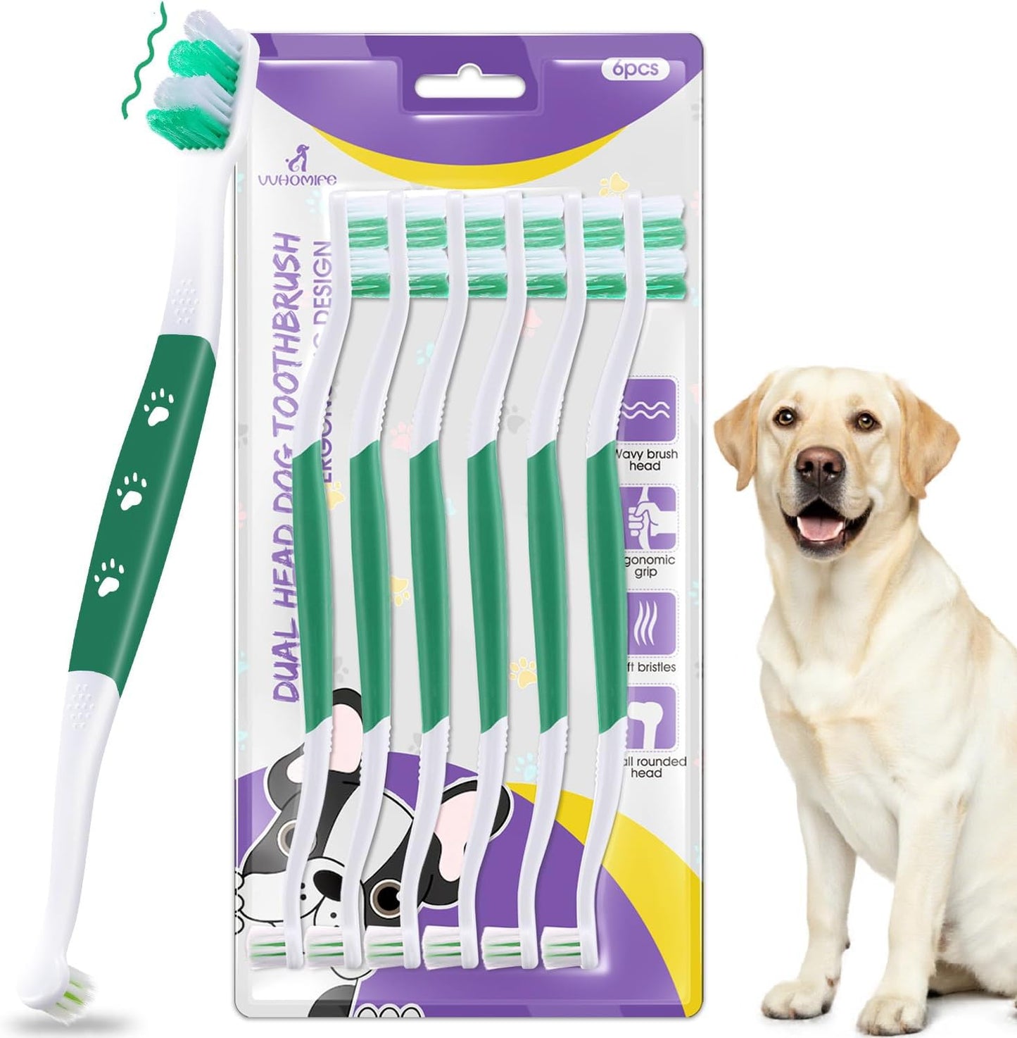 Dog Toothbrush – Newly Upgraded Dual-Head Design with 60° Wavy Bristles – Gently Surrounds Teeth for Deep Cleaning and Plaque Removal – Non-Slip Handle, Ideal for Daily Pet Dental Care (Pink, 1-Pack)