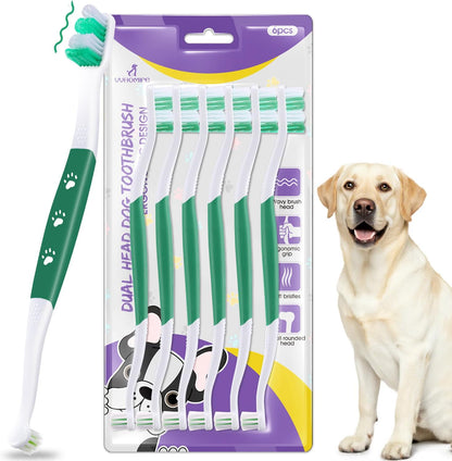 Dog Toothbrush – Newly Upgraded Dual-Head Design with 60° Wavy Bristles – Gently Surrounds Teeth for Deep Cleaning and Plaque Removal – Non-Slip Handle, Ideal for Daily Pet Dental Care (Pink, 1-Pack)