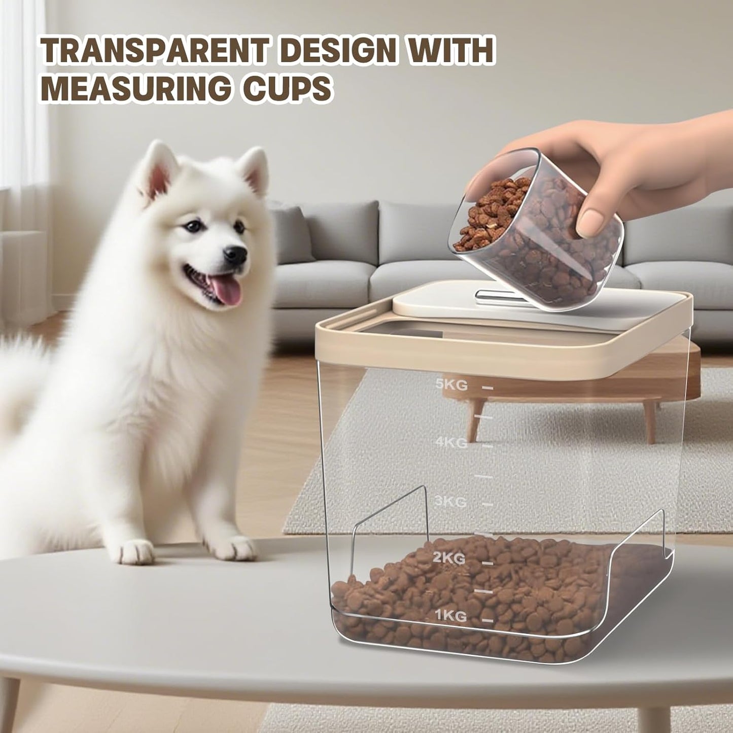 2 Pack Dog Food Storage Container, Pet Food Storage Containers for Dog Cat Bird, Holds 11LB Each, Clear BPA-Free Bin with Locking Lid, Includes 2 Measuring Cups, Keep Fresh Moisture Proof