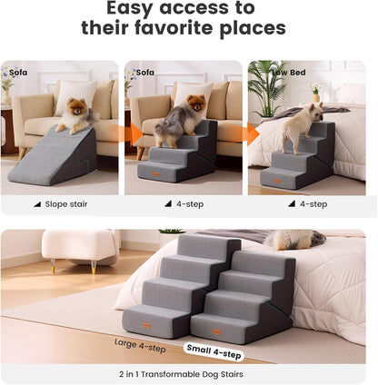 Gardner Pet Dog Stairs for Small Dogs 18.5" H, 4-Step Extra Wide Dog Steps for Bed, Pet Stairs for Bed and Couch with Durable Non-Slip Waterproof Fabric Cover and Soft Foam, Navy