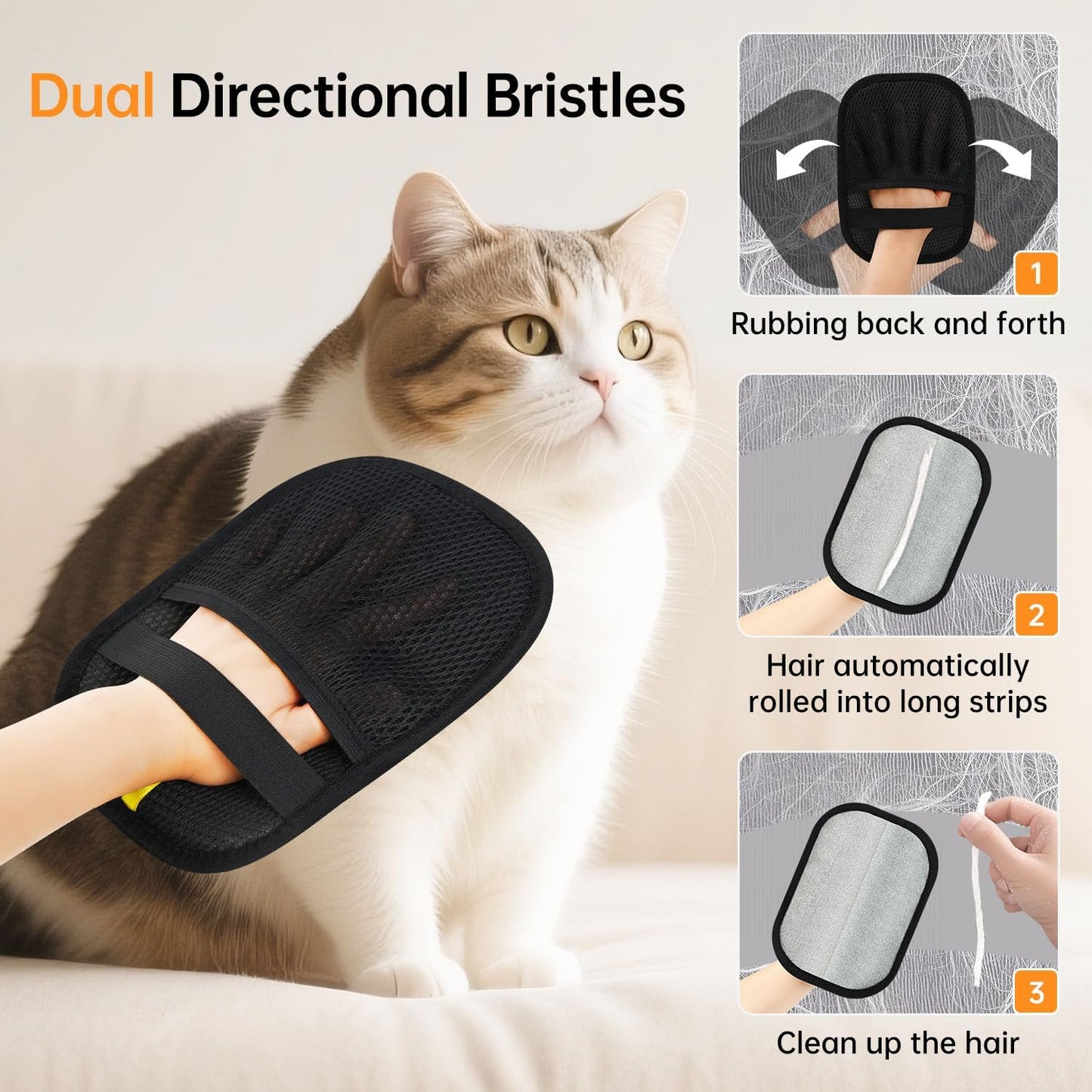 1 Pcs Pet Hair Removal Gloves Brush, Reusable Cat Dog Electrostatic Hair Remover Grooming Glove Tool