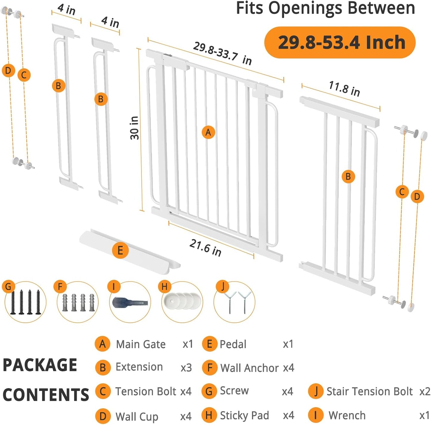 Extra Wide Baby Gate with Door 53.4-62 Inch Pressure Mounted, Auto Close Child Baby Gates for Doorways No Drill, Walk Through Dog Gate Indoor for The House, White