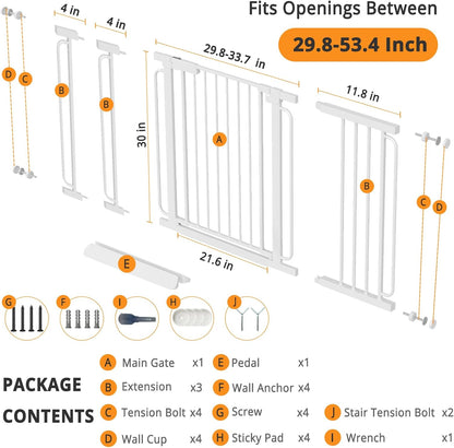 Extra Wide Baby Gate with Door 53.4-62 Inch Pressure Mounted, Auto Close Child Baby Gates for Doorways No Drill, Walk Through Dog Gate Indoor for The House, White