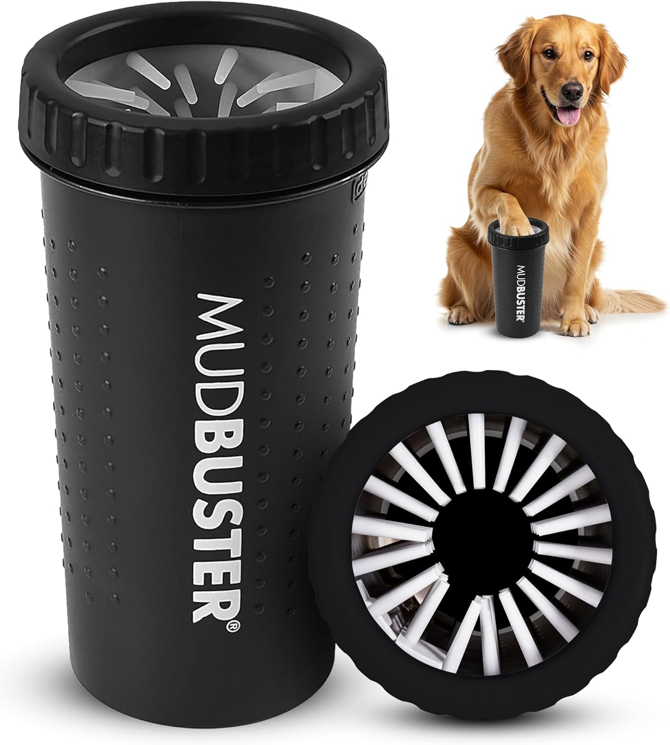 Dexas MudBuster Medium Dog Paw Cleaner in Fuchsia - Fits 1.5"-2.5" Wide Paws, Portable Paw Washer for Muddy Paws, Dog Paw Cleaning Cup with Gentle Silicone Bristles, Quick Clean Pet Paw Washer