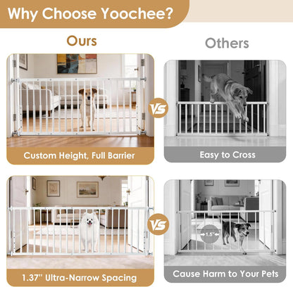 10''-15.8'' Height Adjustable Dog Gate, Extra Wide 18.1"-46" All Metal Short Dog Gate to Step Over, Pressure Mount Small Pet Puppy Gate for Stairs & Doorways(White)