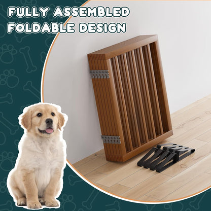Freestanding Dog Gates Indoor, 3-Panel Pet Gates with 2 Metal Stands and 360° Hinge, 24" H Foldable Dog Gate for Stairs, Doorway, Kitchen, Expands Up to 55" Fully Assembled - Black Walnut