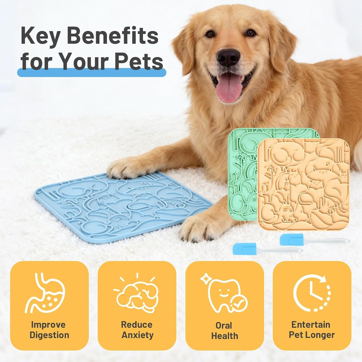 Lick Mat for Dogs,Lick Pads for Cats with Suction Cups- Large&Small Pet Anxiety Relief, Slow Feeder Dog Bowls, Bathing, Grooming and Training -2PCS Packing (Blue+Green, Large)