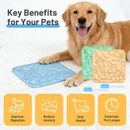 Lick Mat for Dogs,Lick Pads for Cats with Suction Cups- Large&Small Pet Anxiety Relief, Slow Feeder Dog Bowls, Bathing, Grooming and Training -2PCS Packing (Blue+Green, Large)