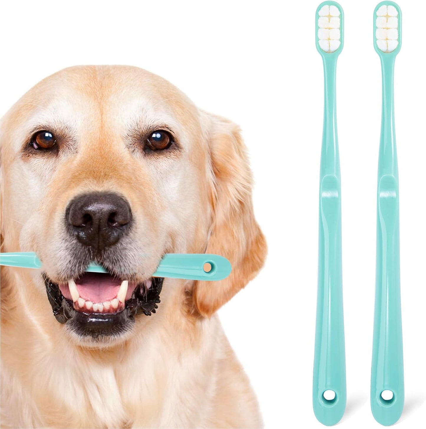 Dog Toothbrush Kit 2 Pack, Ultra Soft Pet Tooth Brush for Medium to Large Dogs & Cats, Animal Teeth Brushing Kit for Easy Dental Cleaning, 2 Pcs, Pink