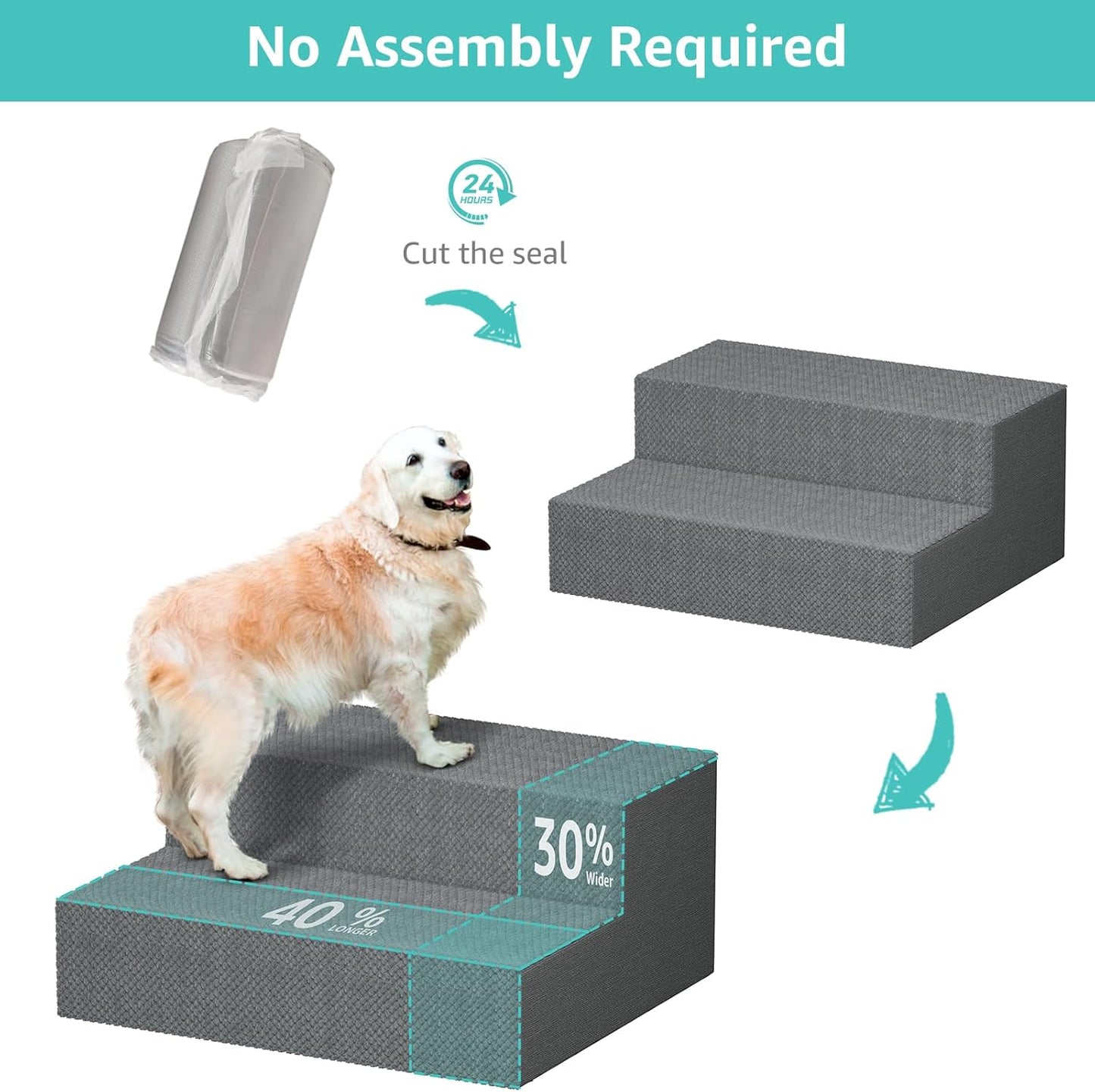 YENING Large Dog Stairs for High Beds - Extra Wide Pet Steps for Large Dogs to Get on Tall Bed 3 Deep Step Cat Ramp for Couch