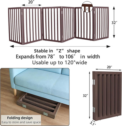 Dog Gate Indoor, Freestanding Dog Fence for The House, Doorways, Hallways,or Stairs,Pet Gate Foldable Wooden,Expandable 24" Height 3 Panels,White