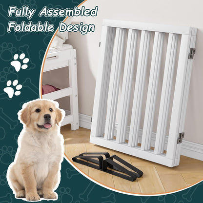 Freestanding Dog Gates Indoor, 3-Panel Pet Gates with 2 Metal Stands and 360° Hinge, 24" H Foldable Dog Gate for Stairs, Doorway, Kitchen, Expands Up to 55" Fully Assembled - Black Walnut