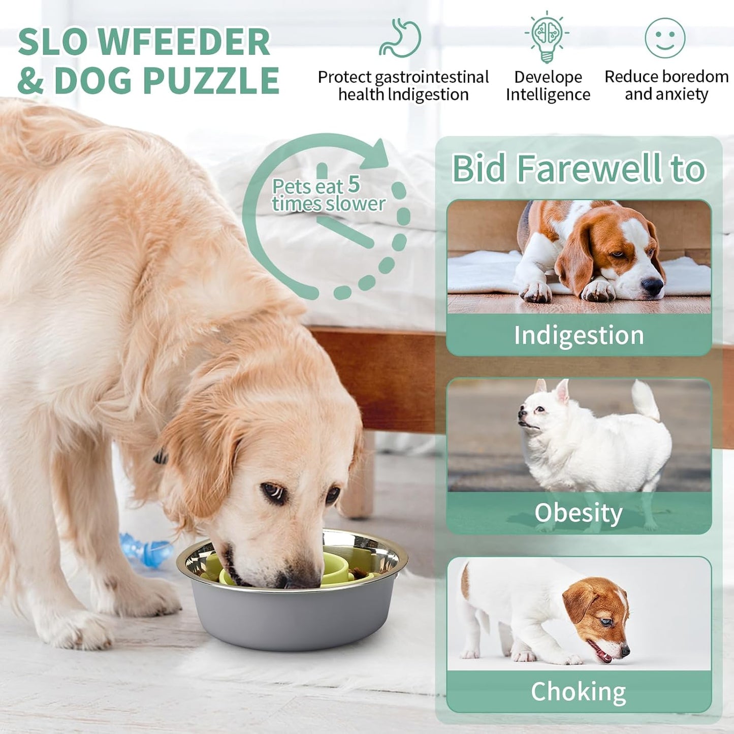 Slow Feeder Dog Bowls Insert, Animire Soft Silicone Slow Eating Dog Food Bowl for Small, Medium and Large Dogs, Compatible with Regular and Elevated Bowls