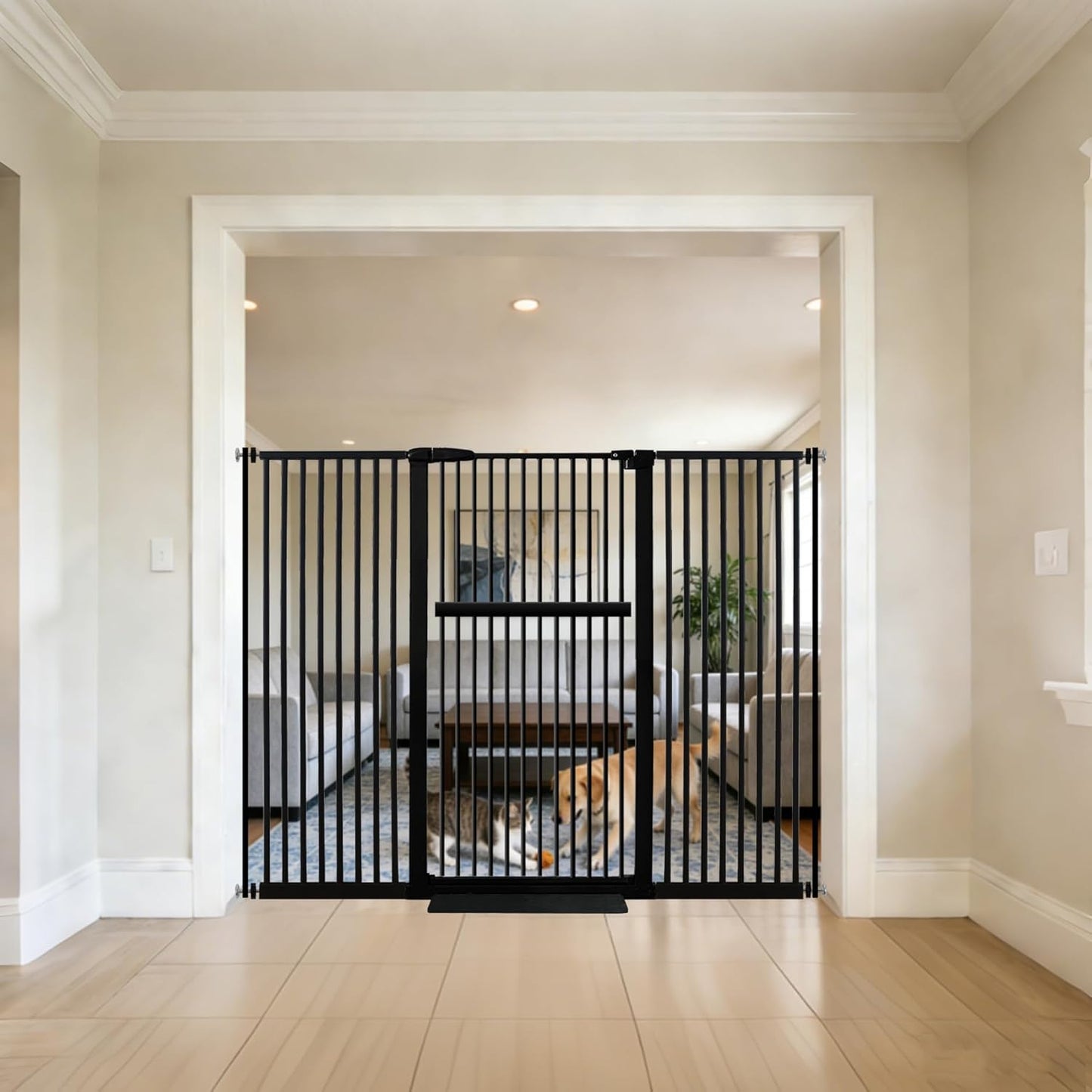 Lumizone Extra Tall Cat Gate 61.02" High Pressure Mounted Extra Wide 30.12"-34.05" (17Sizes) 1.37" Gap No Drilling Auto-Close Tall Pet Gate for Dogs (Black, 30.12"-34.05" W)